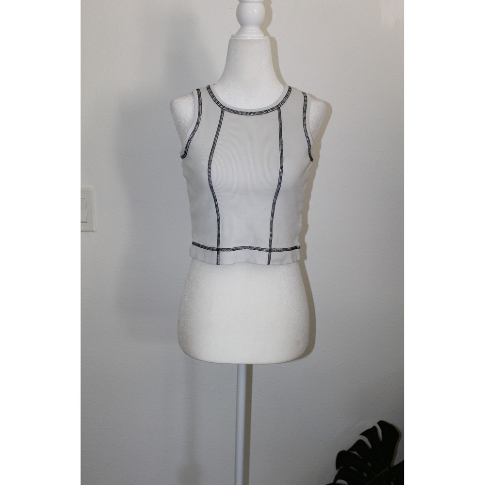 LC Waikiki Girls White Ribbed Contrast Stitch Crop Tank Top 11-12Y Fits Wms S